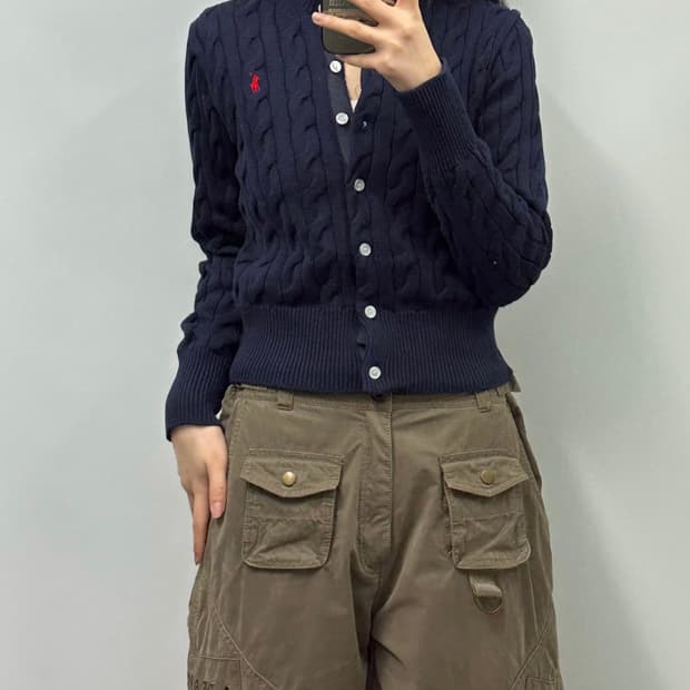 폴로 랄프로렌 신형 네이비 꽈배기 니트 가디건