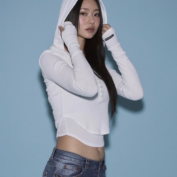 24 FW Joi Ribbed 스냅 후드 탑