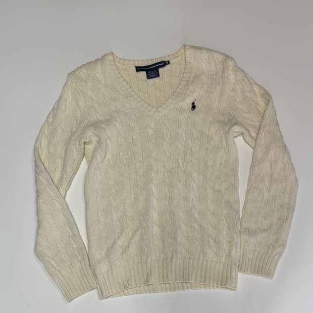여성 폴로 랄프로렌 스포츠 케이블 브이넥 코튼 니트