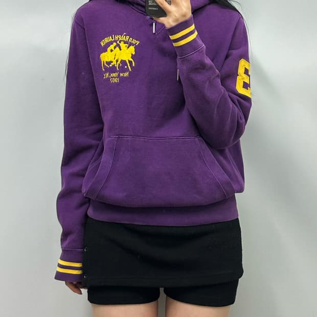 폴로 랄프로렌 자수로고 퍼플 후드티