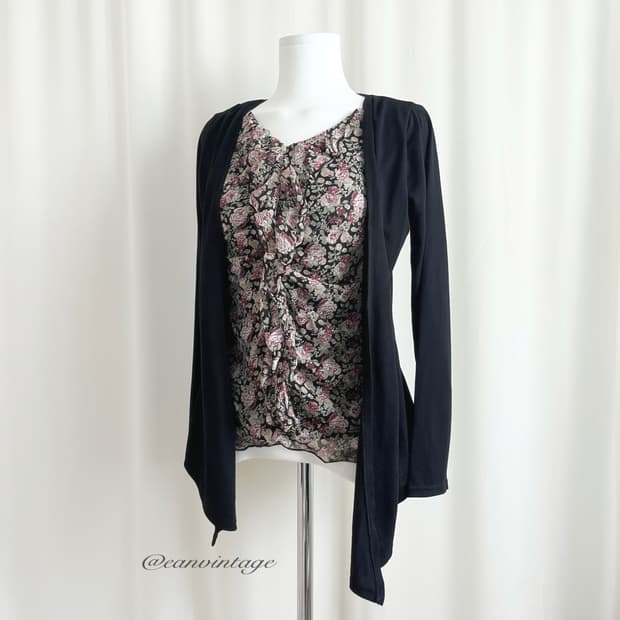 Rosa Cheri flower shirring layered top 