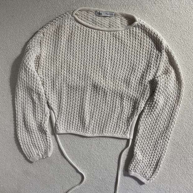 ZARA 자라 아이보리 뜨개 크롭 짜임새니트