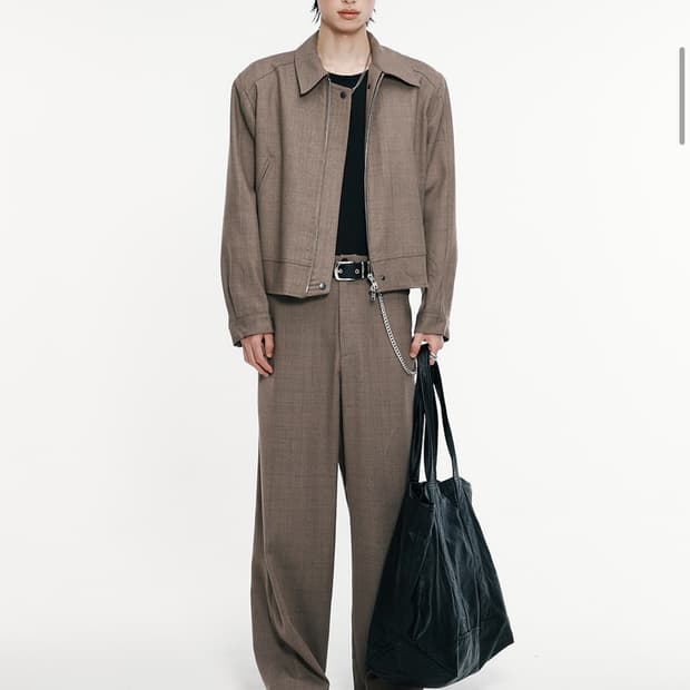 [2]알렌느 3D 울 체크 숏 자켓 베이지