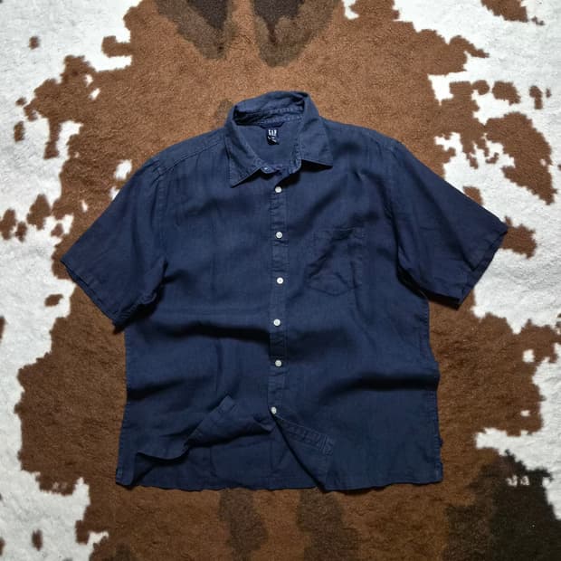 OLD GAP  남성용 마직 딥블루 반팔 남방(L)