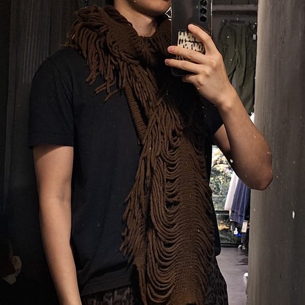 빈티지 브라운 그물 패턴 히피 모리 테슬 머플러 목도리