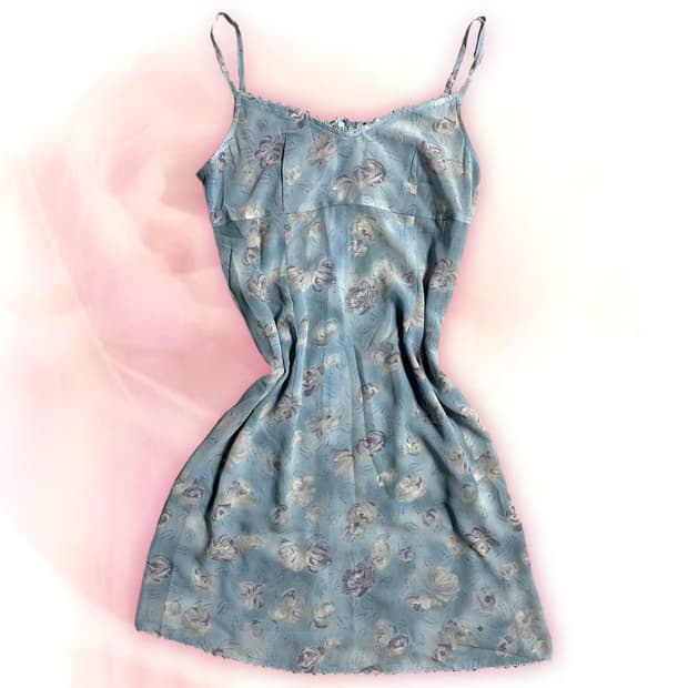 JP vintage blue flowery slip onepiece