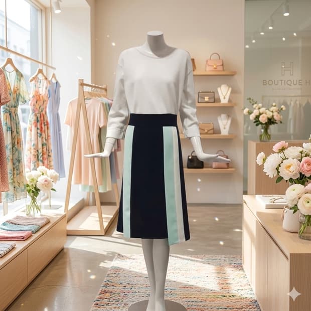 한섬 세컨플로어 컬러 배색 H라인 미디스커트 66