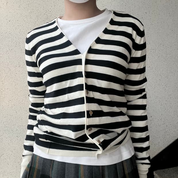 코튼 스트라이프 가디건