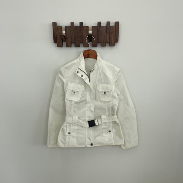 막스마라 화이트 벨티드 폴리에스터 야상 자켓