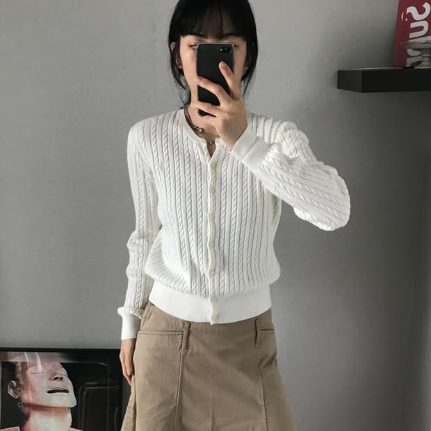 폴로 랄프로렌 포니로고 화이트 케이블 니트 가디건