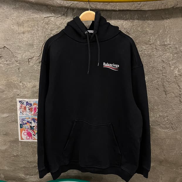 발렌시아가 웨이브로고 후드티 블랙 XL #csz669