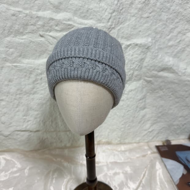 빈티지 그레이 니트 토끼털 모자