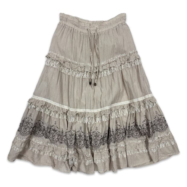 빈티지 Axes Femme 프릴 롱 플레어 롱 스커트