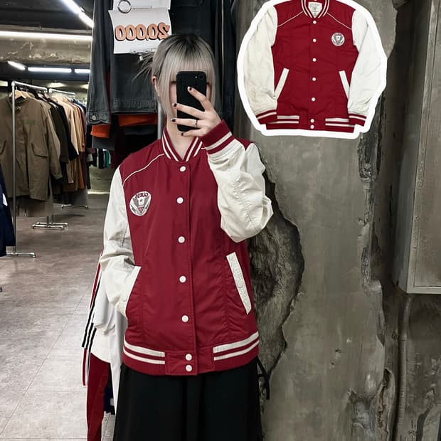 게스 올드스쿨 배색 바람막이 점퍼 레드 L #csz2917