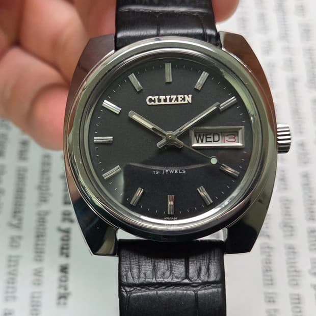 빈티지 시티즌 점보 매트블랙 물방울초침 데이데이트 수동 메커니컬  