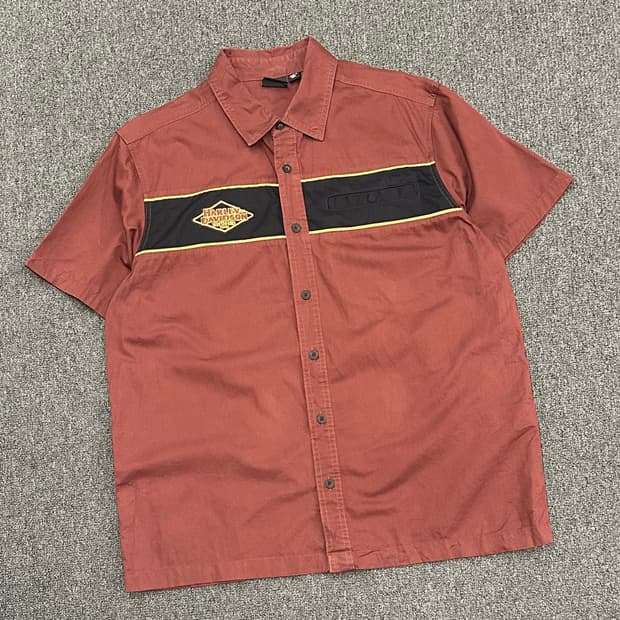 L)할리데이비슨 120주년 vintage 버건디 메카닉 반팔셔츠