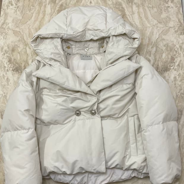 타임 TIME 아이보리 후드 탈부착 숏패딩
