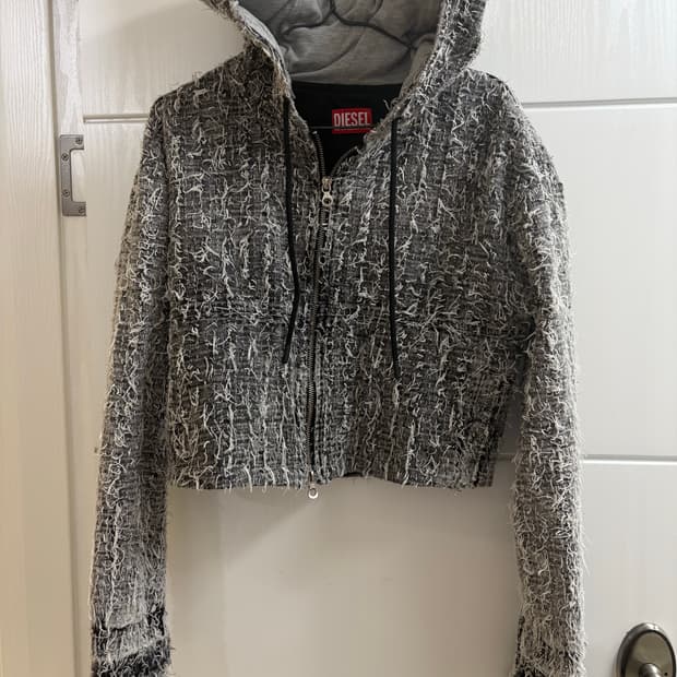 Diesel 디젤 트위드 크롭 후드 집업
