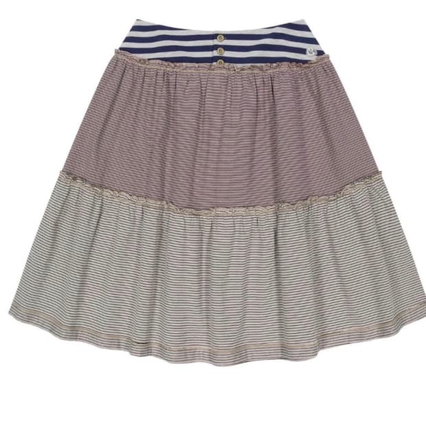 (구해요)코이세이오 컬러드 스트라이프 미디 스커트 그레이 베이지