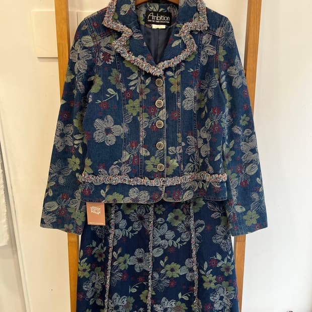 [희귀/VINTAGE] 앙비숑 최태용 컬렉션 플로럴 자카드 데님 셋업