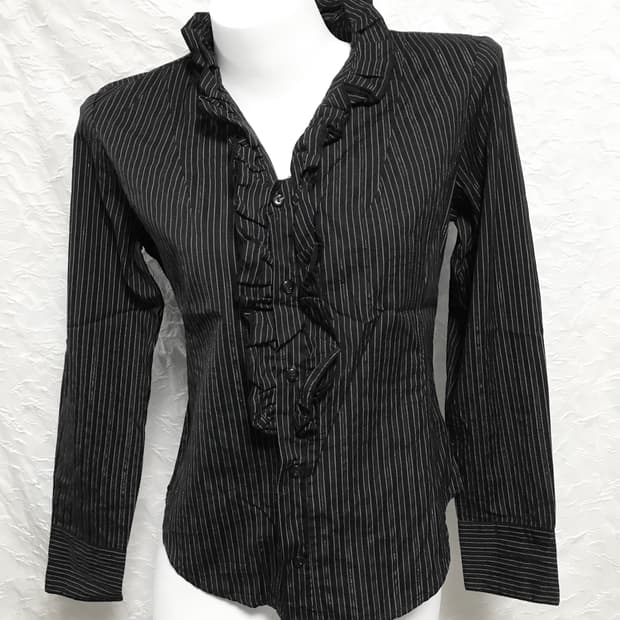 빈티지 긱시크 고딕 스트라이프 프릴 셔츠