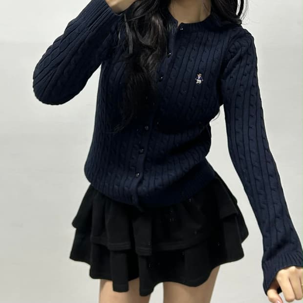 티니위니 네이비 케이블 걸즈 코튼 니트 가디건(90)