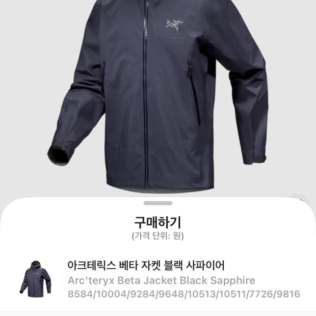 아크테릭스 베타 자켓 블랙사파이어 M