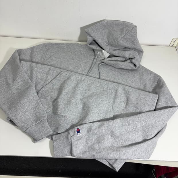 L 챔피온 USA 그레이 손목로고 루즈핏 코튼 후드티