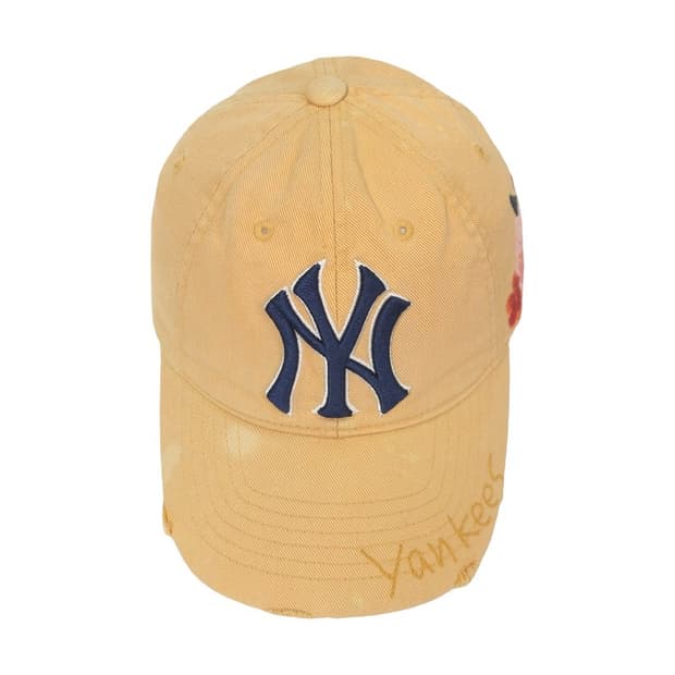 MLB 옐로우 뉴욕양키스 플라워 자수 볼캡