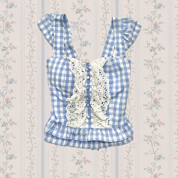 핀터레스트 히메갸루 프릴 레이스 나시 로걀탑 블라우스 큐빈티지 리즈리사