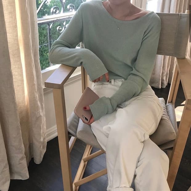 시어드 라인 니트 민트