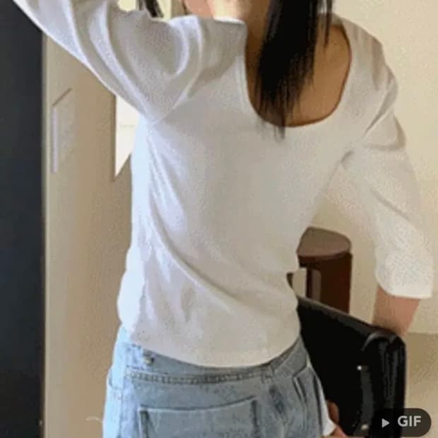 새상품) 지니야 7부 유넥 티셔츠 아이보리 7부 티셔츠