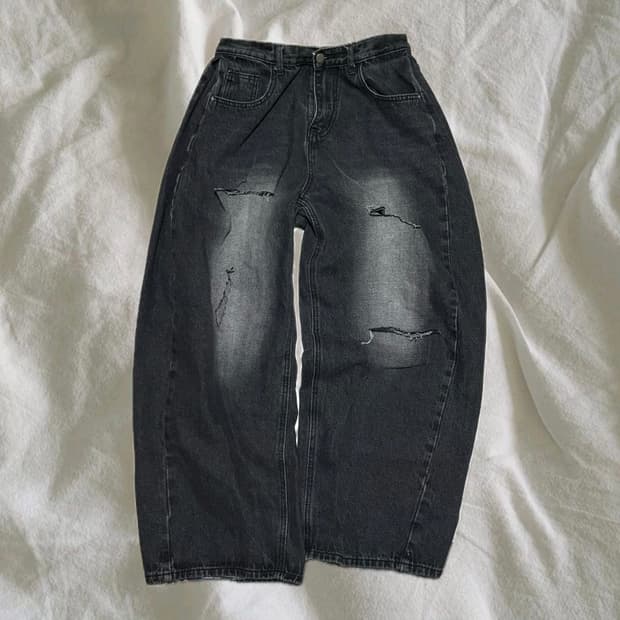 흑청 워싱 데님 찢청