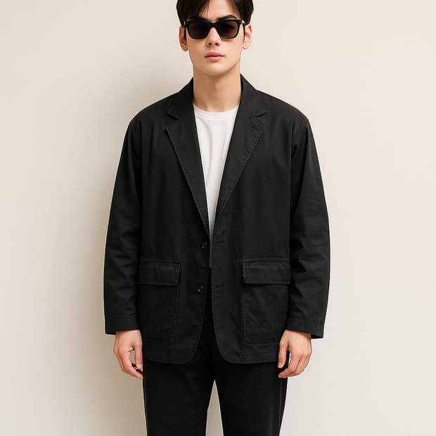 모이프 블랙 포켓 유니폼 코튼 자켓