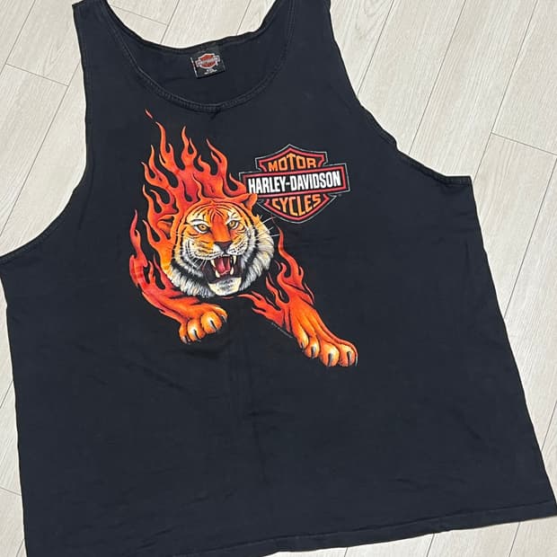 90s할리데이비슨파이어타이거프린팅슬리브 XXL