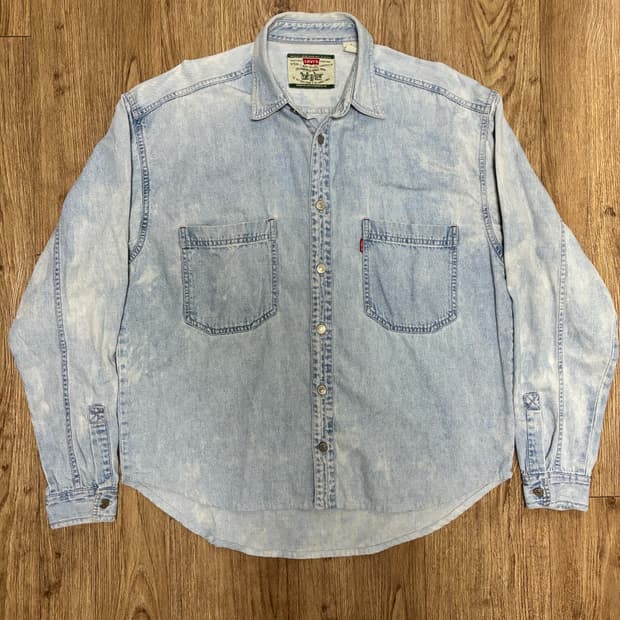 리바이스 워싱 데님 셔츠 웨스턴 셔츠 연청 M