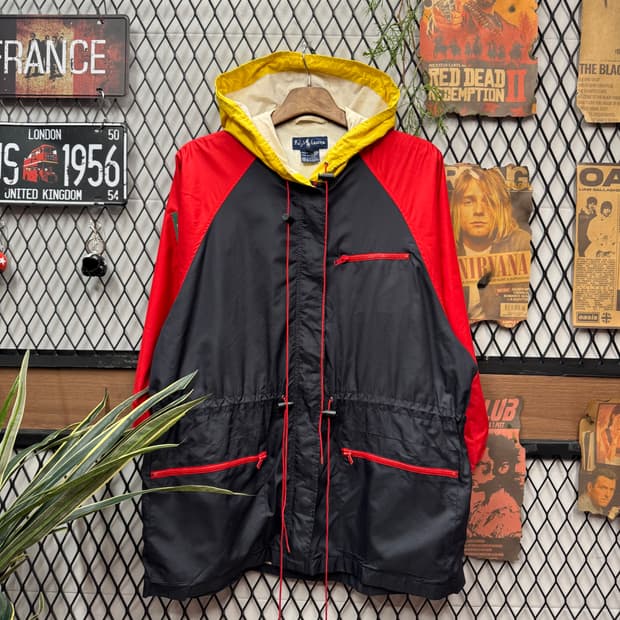 90s 폴로 랄프로렌 아노락 후드 바람막이 P-93 패치 포인트 네이비