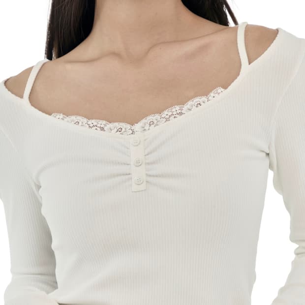 클리시어 milkshake lace button top