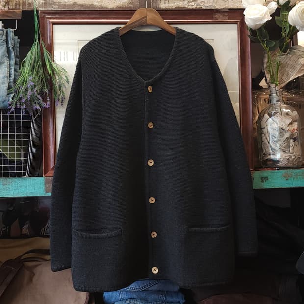 90s 프렌치 울 니트 가디건 오스트리아 티롤 자켓 헤비울 스웨터 차콜