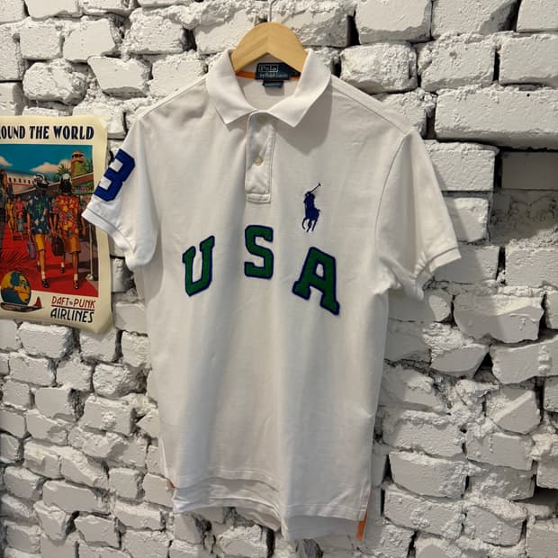 90’s폴로 USA 빅로고 빈티지 카라반팔티셔츠
