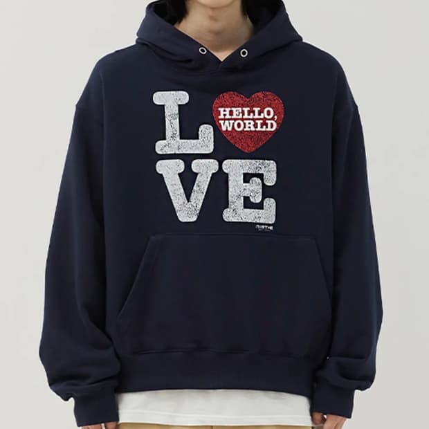 밈더워드로브 헬로 월드 LOVE후드티 네이비