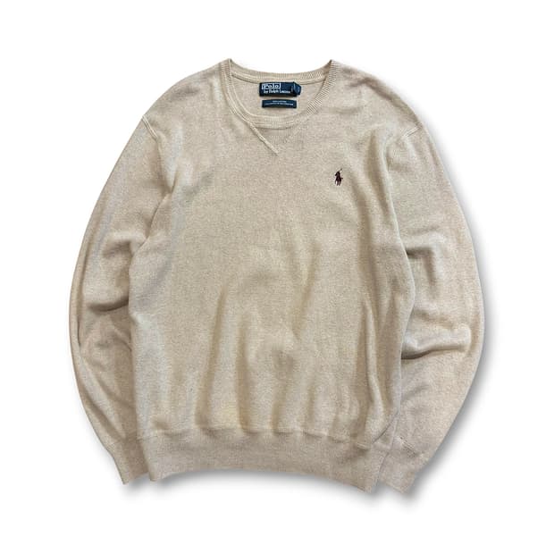 폴로 랄프로렌 오트밀 버건디 미니 포니 코튼 니트 