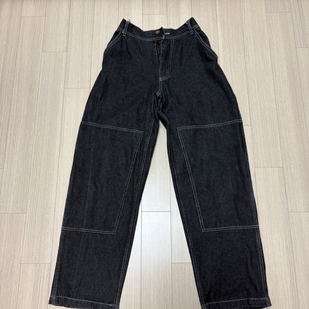 블랙 데님 와이드 팬츠 스티치