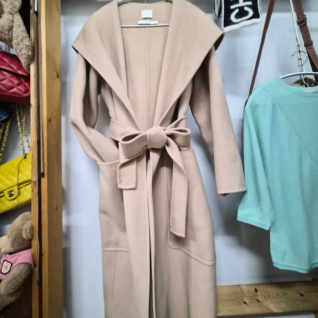 캐시미어 울 핸드메이드 후드롱코트