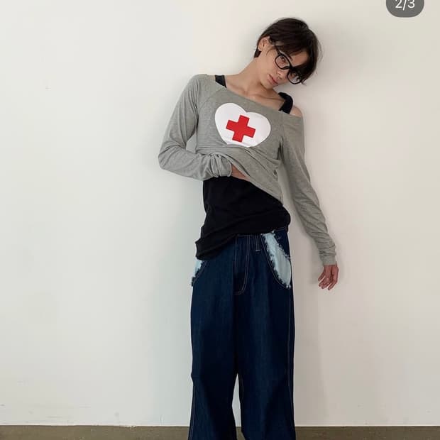 샵페어리 컷오프 티셔츠 그레이