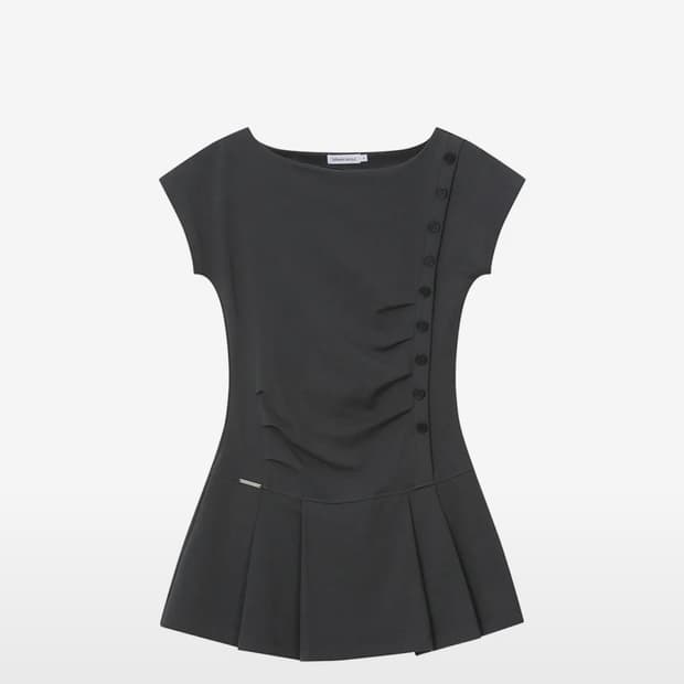 Pleats button mini onepiece CHARCOAL