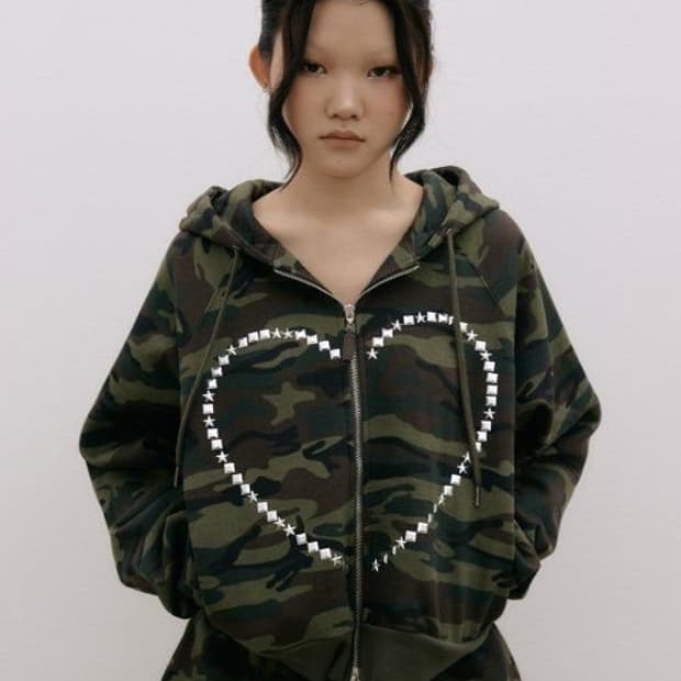 익스파이어드걸 카모 스터드 후드집업
