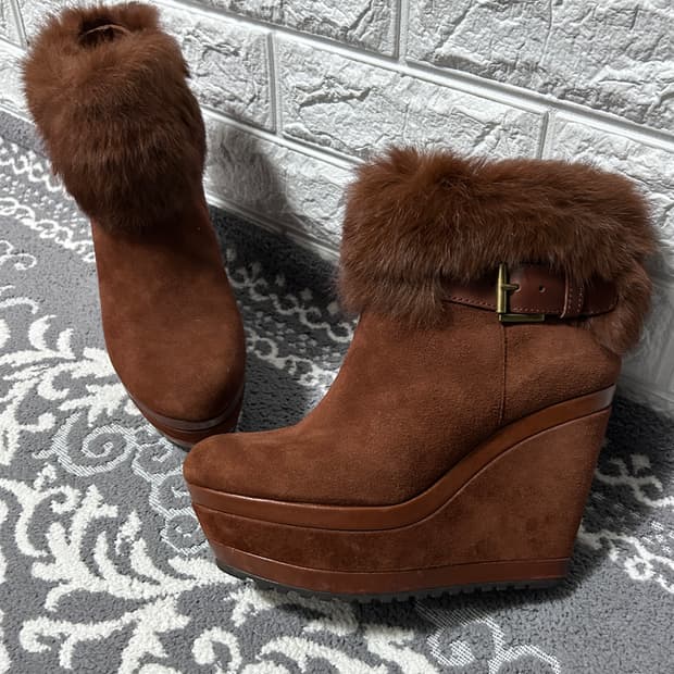 Ash 아쉬 스웨이드 퍼 버클 부츠 브라운