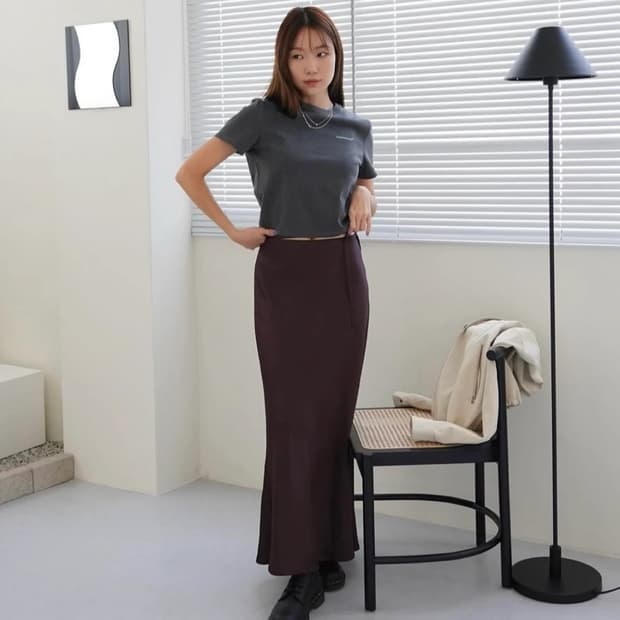 포니테일 실키 스커트 버건디 s