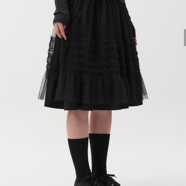 오헤시오 LAYERED SHEER FRILL SKIRT, BLACK